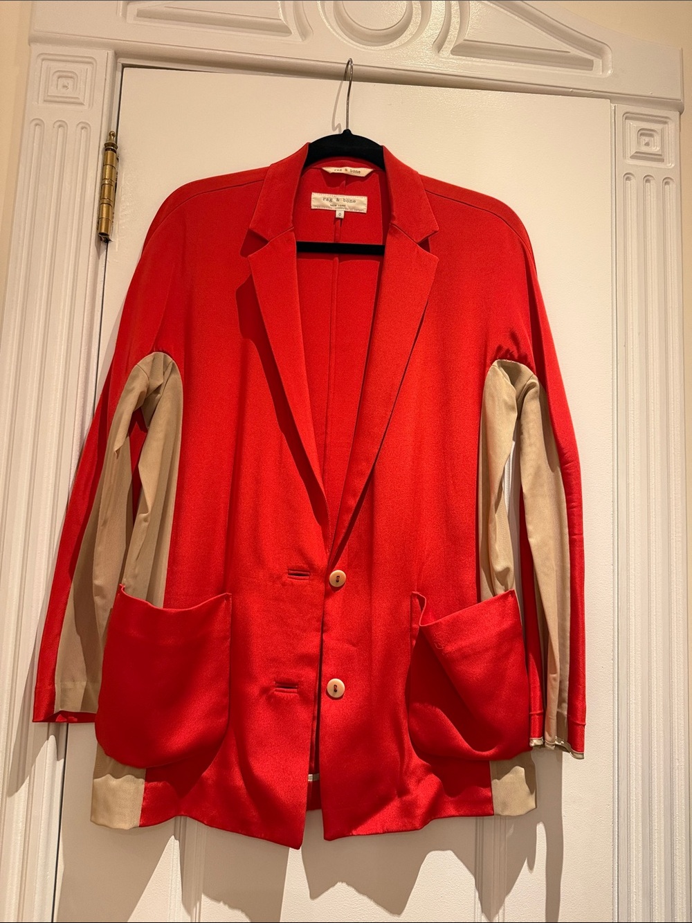 Rag and bone Red Blazer with Contrast Beige Panels